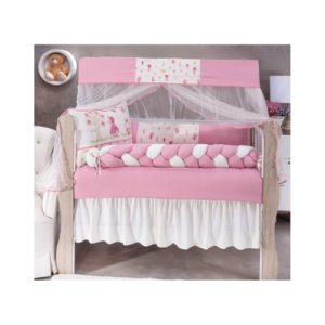 Kit Berço Meia Trança Camponesa Rosa  (10 Peças)